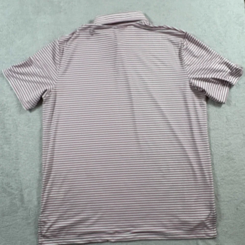 RLX Ralph Lauren Polo Shirt Mens Large Gray Pink Striped High‎ Low Hem Golf